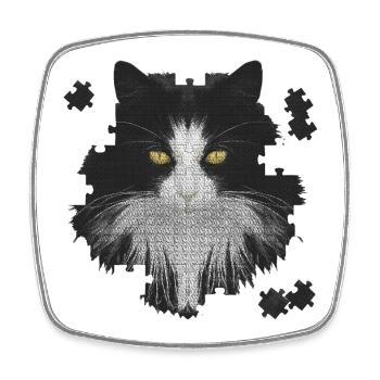 Katze schwarz weiss, Puzzles, pet prints - Viereckiger Kühlschrankmagnet - Weiß - Vorne