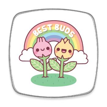 Süße Blumenknospen und Regenbogen Beste Knospen Wortspiel - Viereckiger Kühlschrankmagnet - Weiß - Vorne