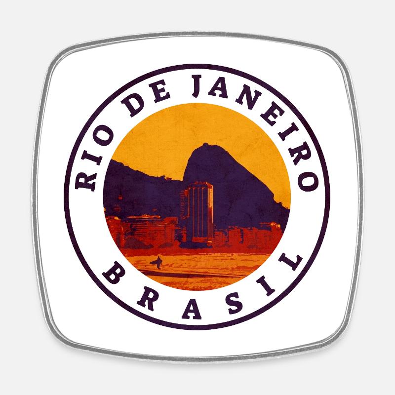 Tampon en caoutchouc rétro de Rio de Janeiro - Magnet carré - blanc