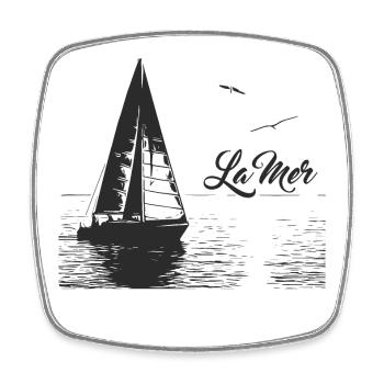 The sea - sailboat and 2 seagulls - Square fridge magnet - white - Front