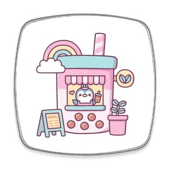 Süßer Pinguin Running Bubble Tea Cafe - Viereckiger Kühlschrankmagnet - Weiß - Vorne