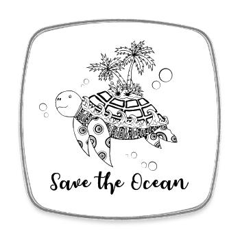 Save the Ocean - Schildkröte mit Insel - Viereckiger Kühlschrankmagnet - Weiß - Vorne