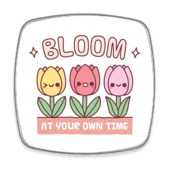 Cute Tulips Flowers Bloom At Your Own Time - Square fridge magnet - white - Front