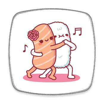 Cute Salmon Sushi Dancing To Tango Funny - Square fridge magnet - white - Front