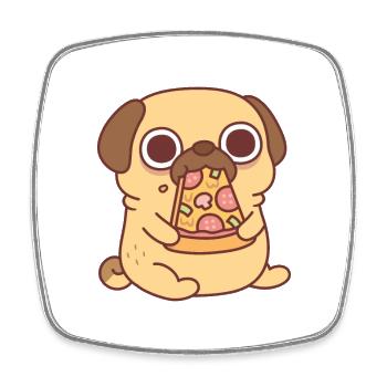 Süßer Mopshund, der ein Stück Pizza isst - Viereckiger Kühlschrankmagnet - Weiß - Vorne