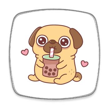 Cute Pug Loves Drinking Bubble Tea - Square fridge magnet - white - Front