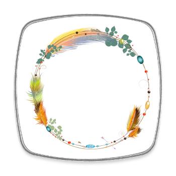 delicate frame made of feathers and ethno symbols - Square fridge magnet - white - Front