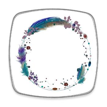 delicate frame made of feathers and ethno symbols - Square fridge magnet - white - Front