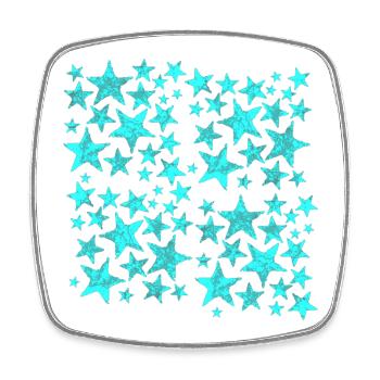 Bright blue star pattern on black - Square fridge magnet - white - Front