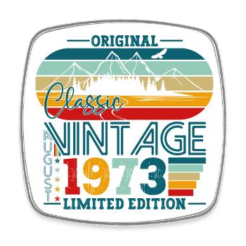 Original August Vintage 1973 Birthday Gift - Square fridge magnet - white - Front