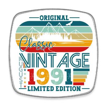 Original Août Vintage 1991 Cadeau d’anniversaire - Magnet carré - blanc - Devant