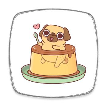 Cute Pug In Japanese Custard Pudding Funny - Square fridge magnet - white - Front