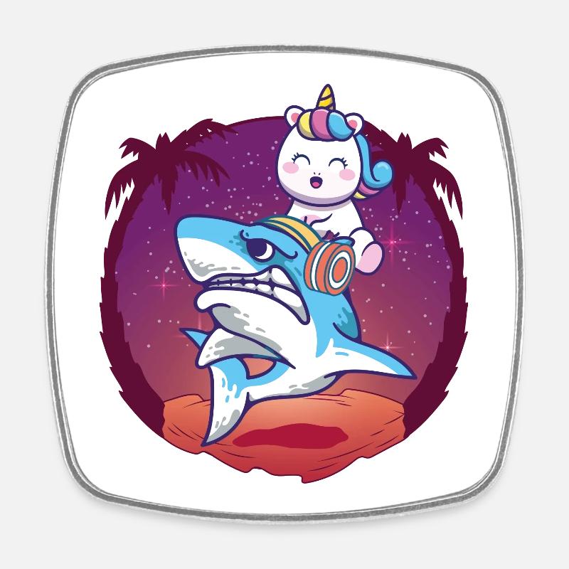 Unicorn Riding a Shark - Square fridge magnet - white