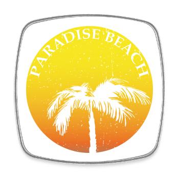 Paradise Beach CLAIM round with palm tree - Square fridge magnet - white - Front