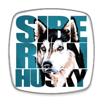 Portrait de Husky Sibérien - Magnet carré - blanc - Devant
