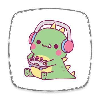 Süßer kleiner Dinosaurier Gamer mit Spielkonsole - Viereckiger Kühlschrankmagnet - Weiß - Vorne