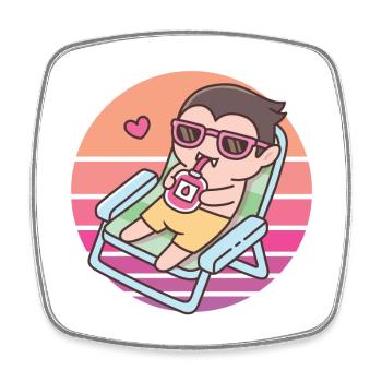 Cute Vampire Chilling With Blood Pack Sunset - Square fridge magnet - white - Front