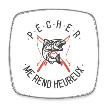 Pêcher me rend heureux - Magnet carré - blanc - Devant