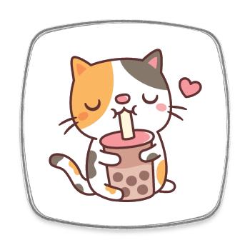 Mignon Calico Cat aime le thé à bulles avec des perles de Boba - Magnet carré - blanc - Devant