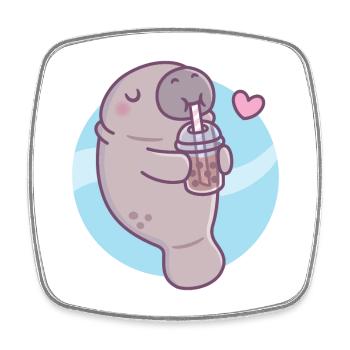 Cute Manatee Loves Drinking Bubble Tea - Square fridge magnet - white - Front