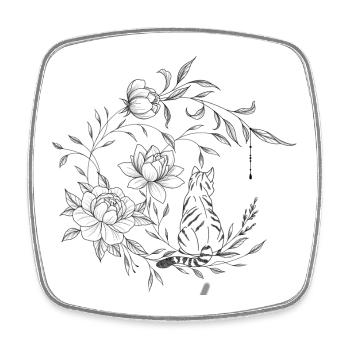 Chat assis sur une lune florale, composition flora - Magnet carré - blanc - Devant
