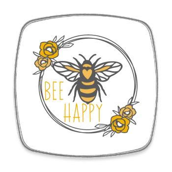 Floral Wreath and bee happy - Magnet carré - blanc - Devant