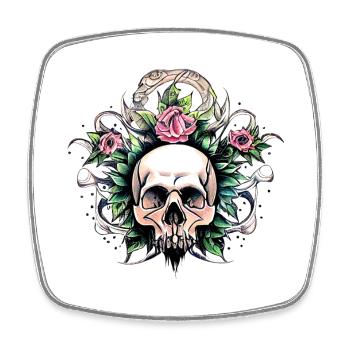 Floral Skull Crown Tattoo Art - Square fridge magnet - white - Front