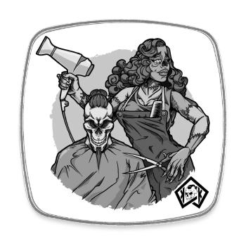 Friseurin, Friseuse, Frisörin, Friseur, Totenkopf - Viereckiger Kühlschrankmagnet - Weiß - Vorne