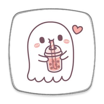 Cute Little Ghost Loves Boba Tea - Square fridge magnet - white - Front