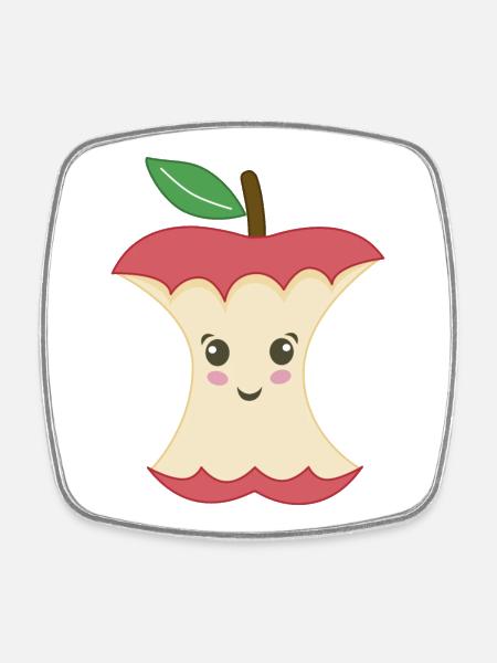 Trognon de Pomme Kawaii - Magnet carré - blanc