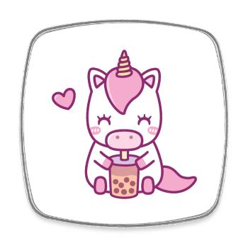 Mignonne Licorne buvant du thé Boba - Magnet carré - blanc - Devant