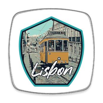 Lisbonne, belle ville du Portugal avec tramway - Magnet carré - blanc - Devant