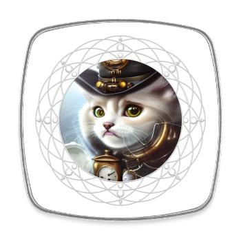 Süßes Steampunk-Kätzchen - Viereckiger Kühlschrankmagnet - Weiß - Vorne