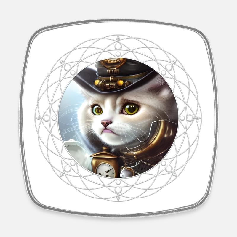 Chaton steampunk mignon - Magnet carré - blanc