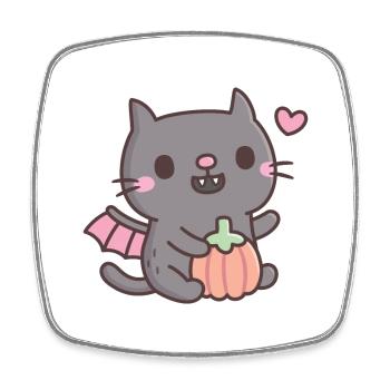Cute Vampire Cat With Pumpkin - Square fridge magnet - white - Front