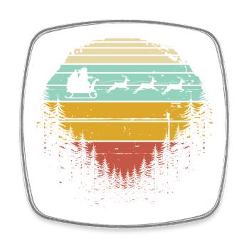 Retro Sled Dogs in Sunset Pines - Square fridge magnet - white - Front