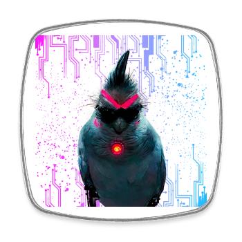 Cyber Cockatiel Neon Bloom - Magnet carré - blanc - Devant