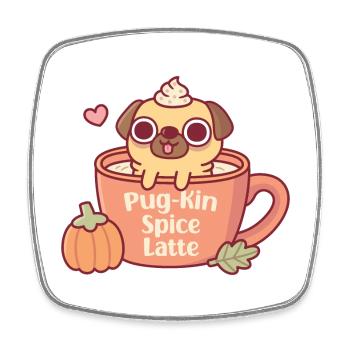 Cute Pug Pugkin Pumpkin Spice Latte Funny - Square fridge magnet - white - Front