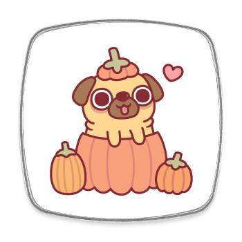 Cute Pug In Pumpkin - Square fridge magnet - white - Front