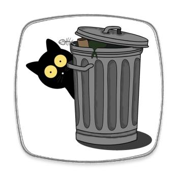 Black cat observed - Square fridge magnet - white - Front