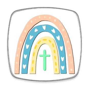 RELIGION DES ENFANTS - CROIX CHRÉTIENNE - ARC-EN-CIEL - Magnet carré - blanc - Devant