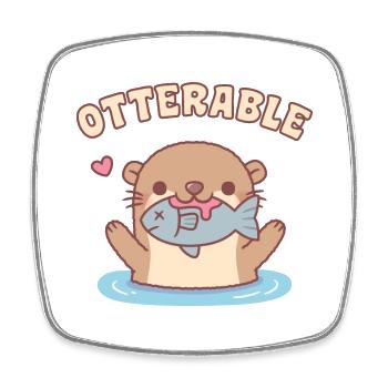 Loutre mignonne avec loutre de poisson drôle - Magnet carré - blanc - Devant