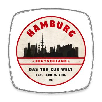 Hamburg Skyline Vintage Abzeichen - Viereckiger Kühlschrankmagnet - Weiß - Vorne