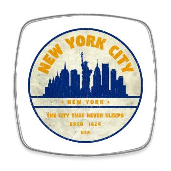 New York Skyline Vintage Badge - Viereckiger Kühlschrankmagnet - Weiß - Vorne