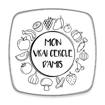 Mon vrai cercle d'amis c'est les fruits et légumes - Magnet carré - blanc - Devant