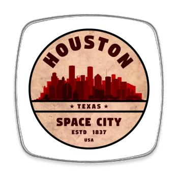 Houston Skyline Vintage Abzeichen - Viereckiger Kühlschrankmagnet - Weiß - Vorne