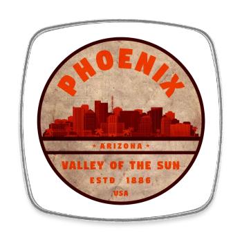 Phoenix Skyline Retro Abzeichen - Viereckiger Kühlschrankmagnet - Weiß - Vorne