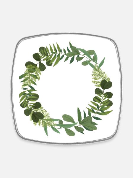 Green wreath of leaves - Square fridge magnet - white