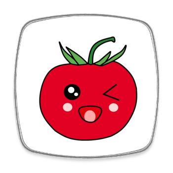 Lustige Tomate mit Gesicht Kawaii Geschenk - Viereckiger Kühlschrankmagnet - Weiß - Vorne