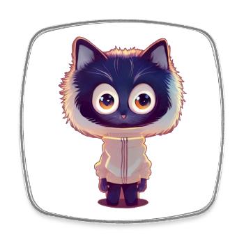 Chat renard avec pull - Magnet carré - blanc - Devant